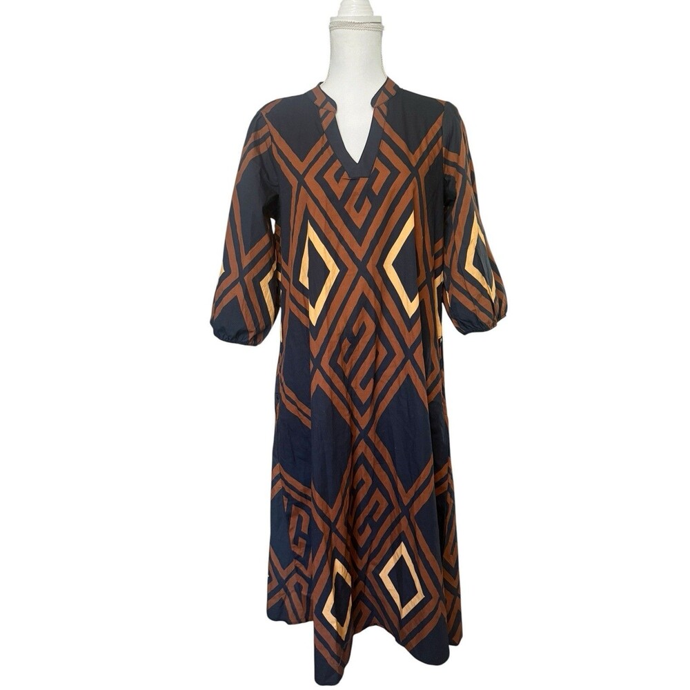 Anthropologie Porridge Mireil Midi Dress Brown Geometric Print M Petite NWT - Picture 2 of 11